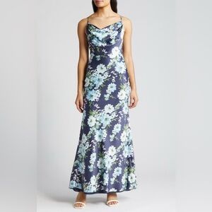 Vince Camuto Floral Cowl Neck Satin Gown Size 8